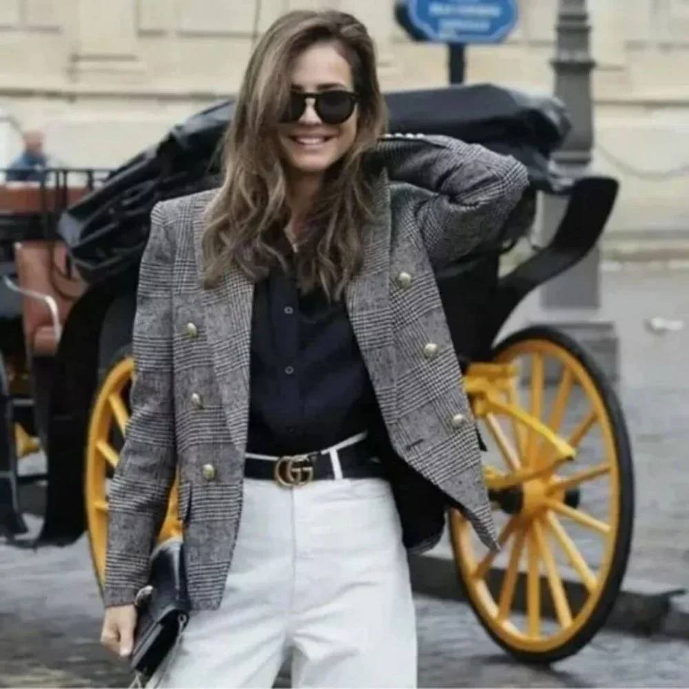 ZARA Double Breasted Houndstooth Blazer - Picture 11 of 12